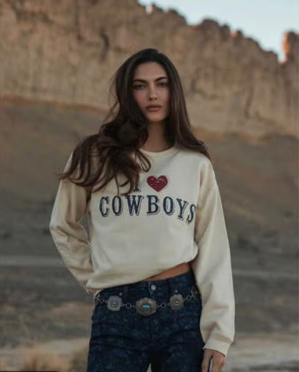 I Heart Cowboys Crewneck Sweater from Shyanne Womens Sz S Cream